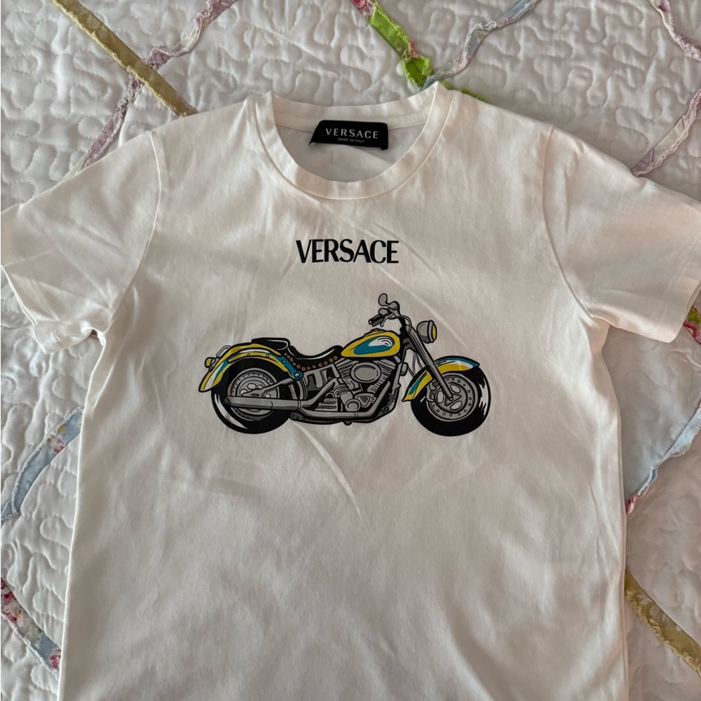 Versace White and Yellow Short Sleeve Tee